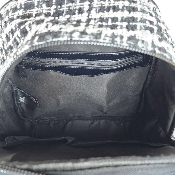 Badgley Mischka Diamond Quilted Nylon Studded Zip Backpack Vegan Leather Tweed - Picture 13 of 16
